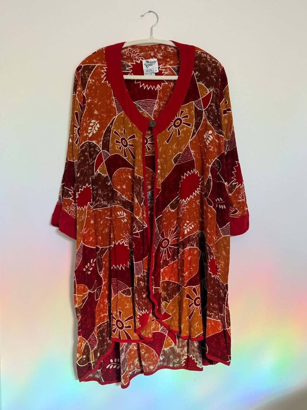 Midnight Velvet Kimono Cardigan Size XL Red Orange Abstract Sun rayon